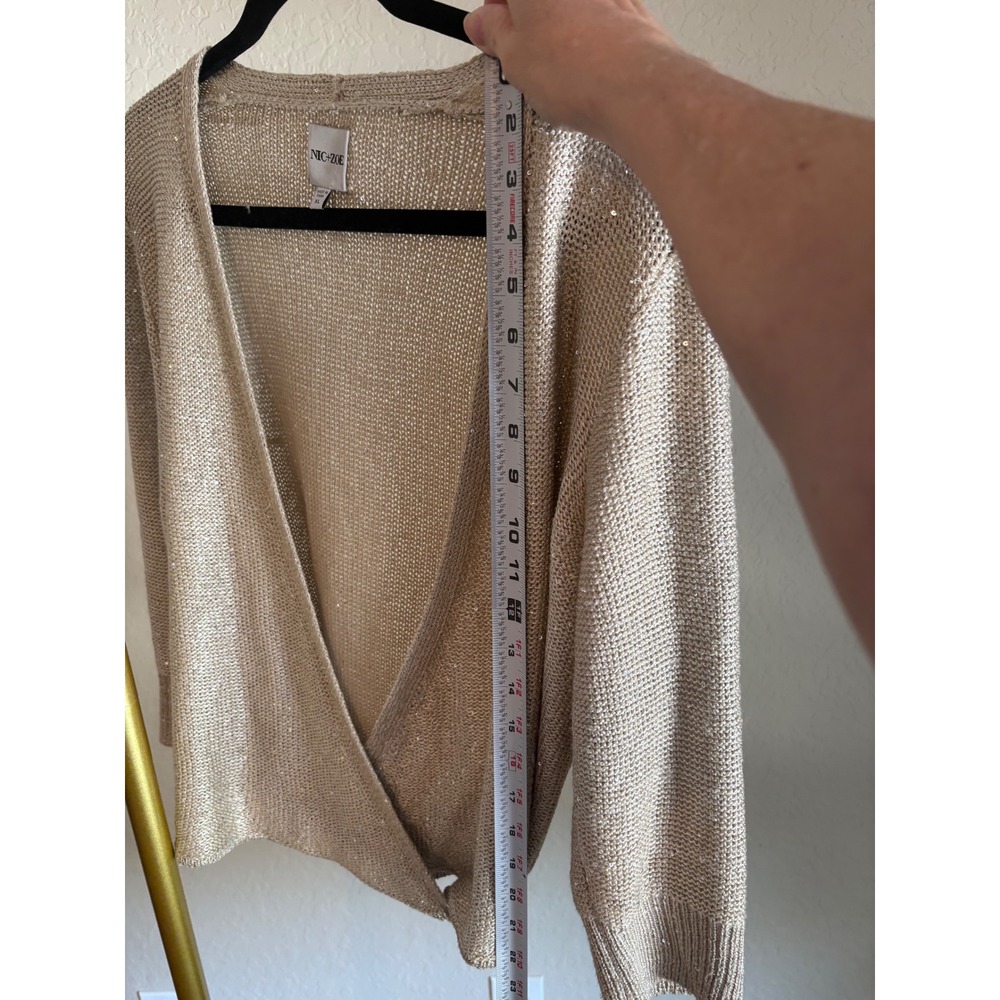 NIC+ZOE Gold Metallic Sequin Wrap Cardigan XL Quiet Luxury Holiday Festive - Picture 6 of 6